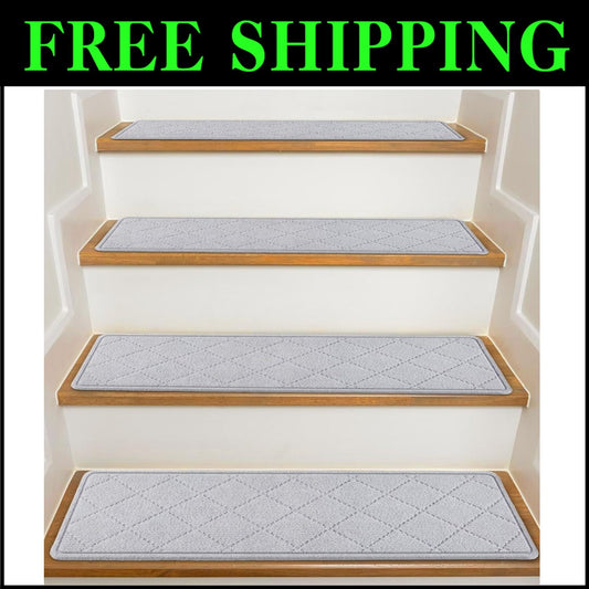 Durable 8"x30" Non-Slip Stair Treads for Wooden Steps - 15 Pack - Elegant Grey