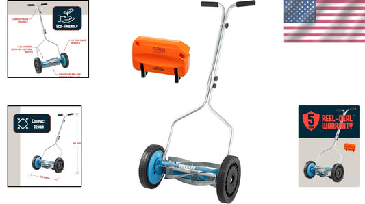 14-Inch 5-Blade Manual Push Reel Lawn Mower with Sharpener - Eco-Friendly Care