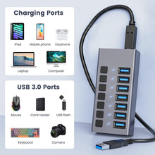 Load image into Gallery viewer, Compact USB 3.0 Hub with 7 Ports &amp; On/Off Switches for Secure Connectivity