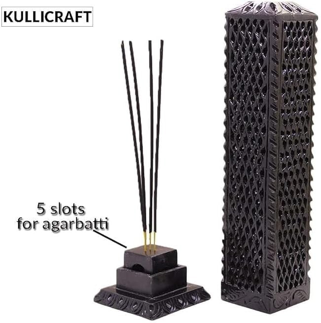 Multi-Purpose Black Soapstone Incense Holder & Tea Light Burner - 3x3x11 Inches