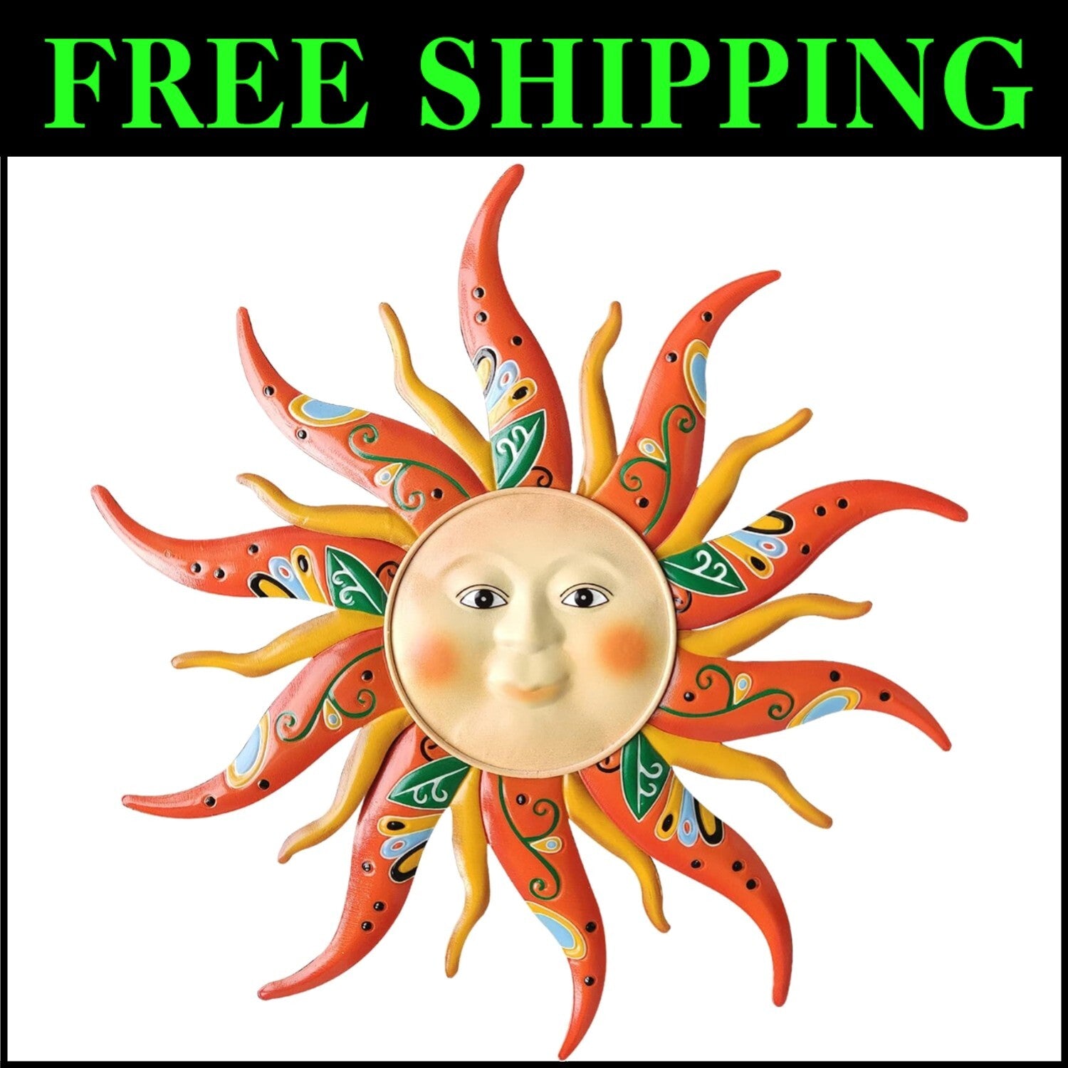 23.6-Inch Exquisite Metal Sun Face Wall Art - Perfect for Farmhouse Gardens