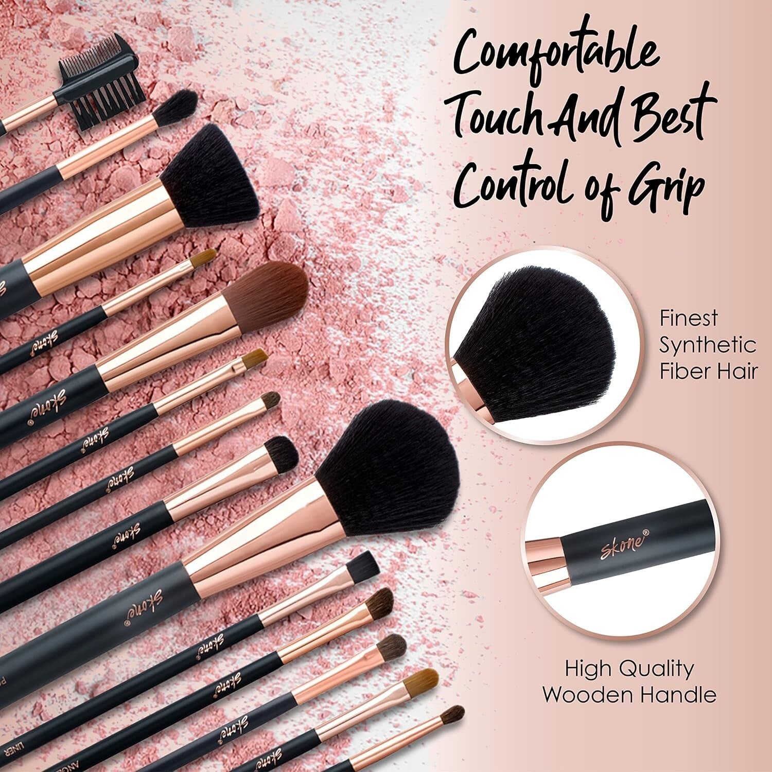 Cruelty-Free Luxury Makeup Brush Set - 14 Essential Brushes for Professional Use