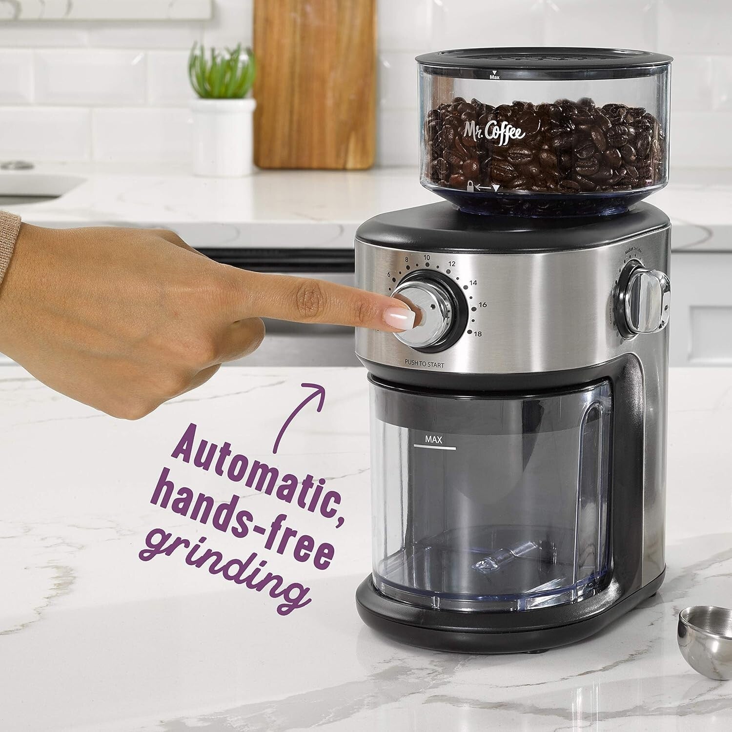 Elegant Stainless Steel Coffee Grinding Machine with 18 Size Settings - 8 Ounces