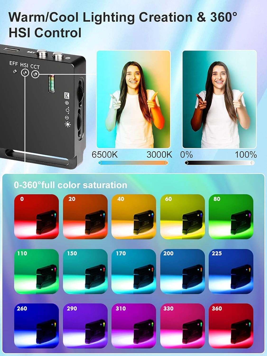 Portable 3000K-6500K LED Video Light with 6 Effects - Ideal for DSLR & Mobile