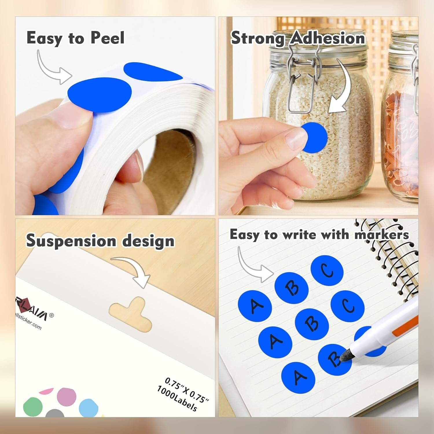 Efficient 3/4 Inch Color-Coding Blue Dot Stickers – 10 Rolls in Dispenser Box