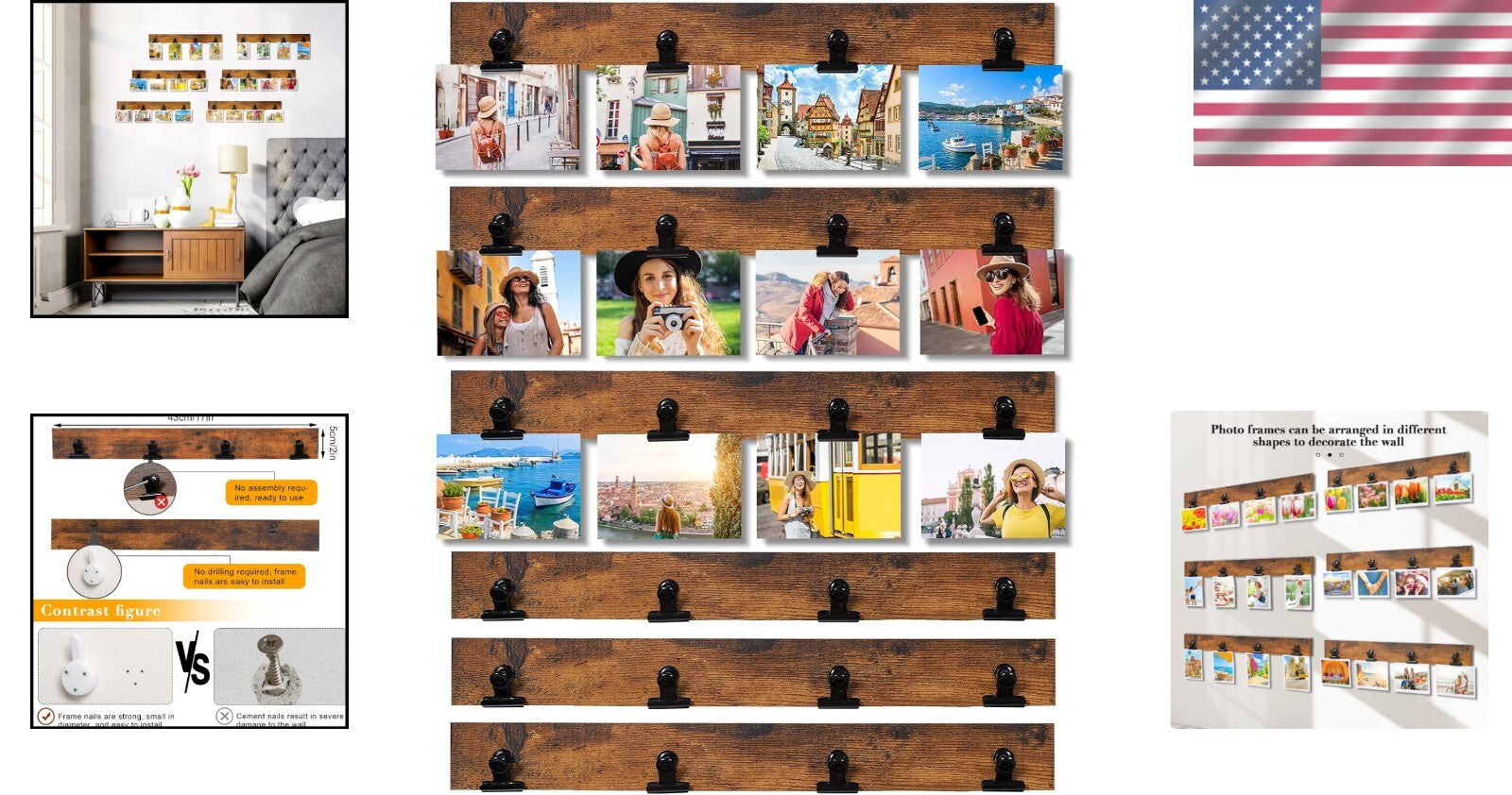 Versatile 17" Wall-Mount Photo Frame with 24 Clips - Organize Your Memories