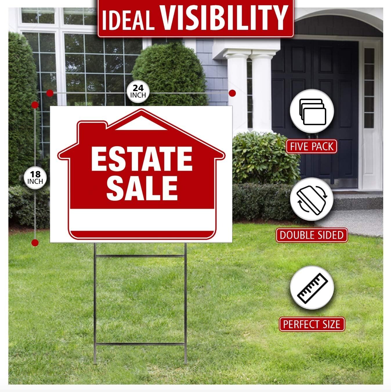 Directional Estate Sale Signs 5 Pack 24" x 18" Double-Sided with Steel Stakes