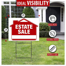 Load image into Gallery viewer, Directional Estate Sale Signs 5 Pack 24" x 18" Double-Sided with Steel Stakes