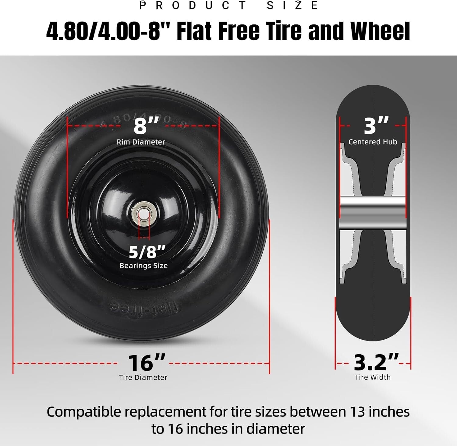 16-Inch Non-Marking Wheelbarrow Tires: Flat Free, Easy Installation & Adaptable