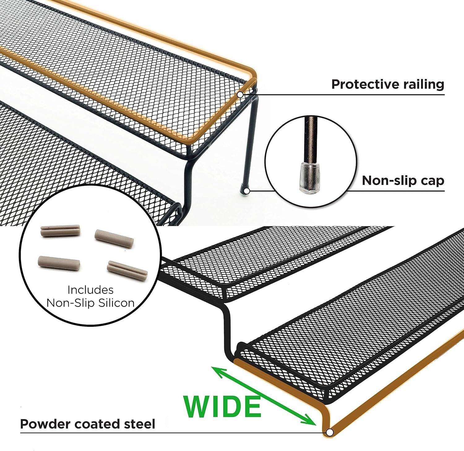 Elegant Expandable Spice Rack Organizer with Protective Railing - 14.5" to 29.1"