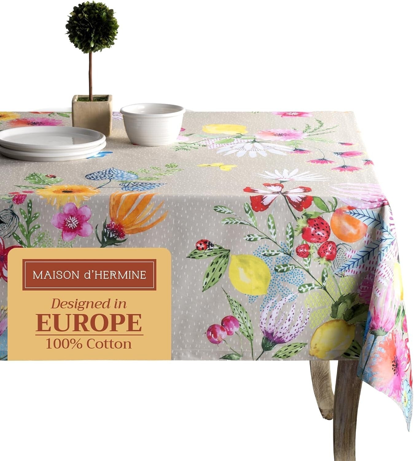 Elegant 100% Cotton Table Cloth 60 x 90 Inches for All Occasions - Jardin D'Ete