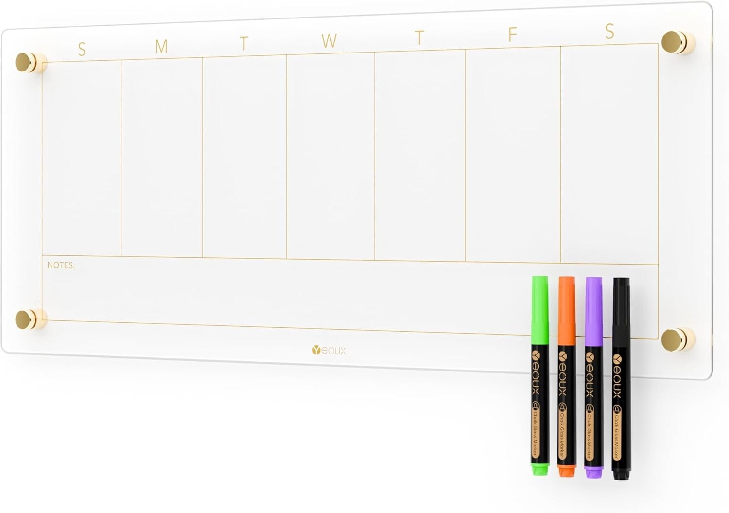 Elegant Glass Weekly Dry Erase Calendar with 4 Markers - 23x9.5 for Home Office