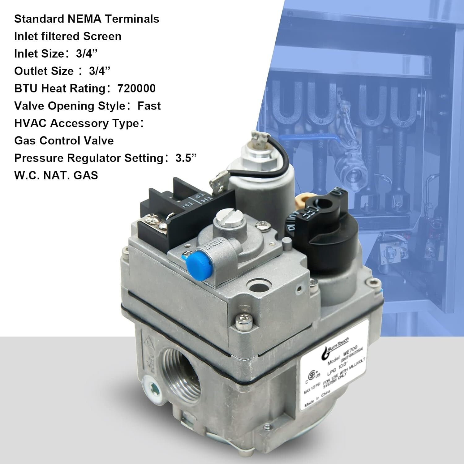 Durable 2-Port Gas Control Valve with Pilot Outlet and Standard NEMA Connections