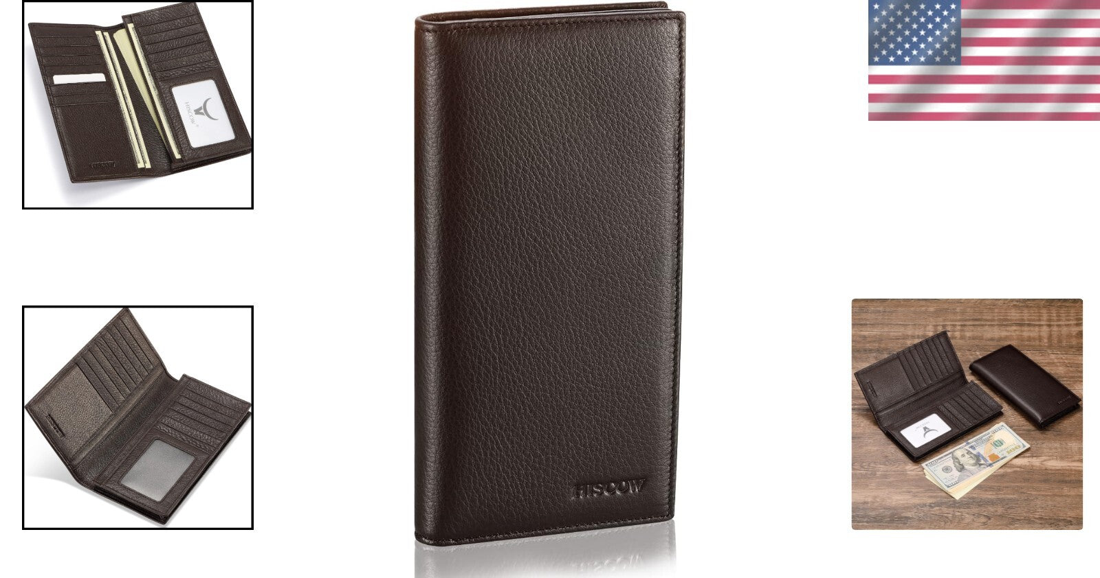 Elegant Bifold Long Wallet in Genuine Pebbled Leather - 15 Card Holders Included