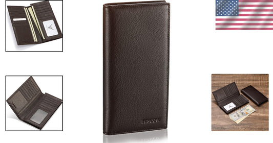 Elegant Bifold Long Wallet in Genuine Pebbled Leather - 15 Card Holders Included