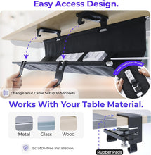 Load image into Gallery viewer, CableCare No-Drill Under Desk Cable Management Tray - Elegant Fabric Solution