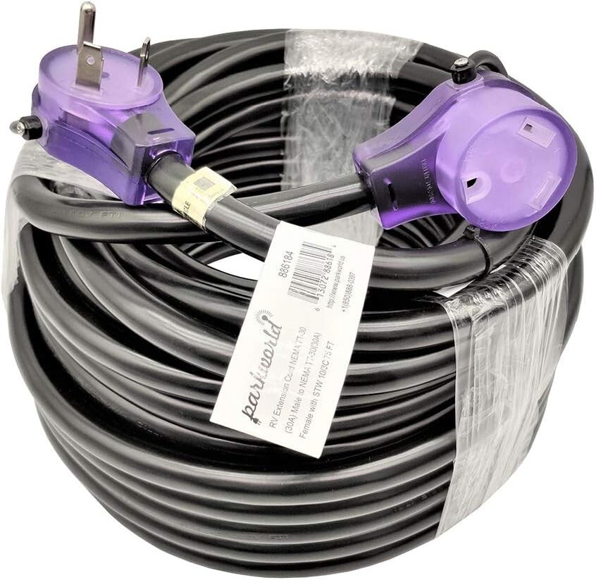 Heavy Duty 30 Amp RV Extension Cord 75FT with Lighted Handle - Outdoor Ready