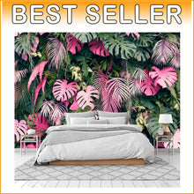 Load image into Gallery viewer, Large Tropical Leaves Wall Mural - 158" x 110" Silk Wallpaper for Living Rooms