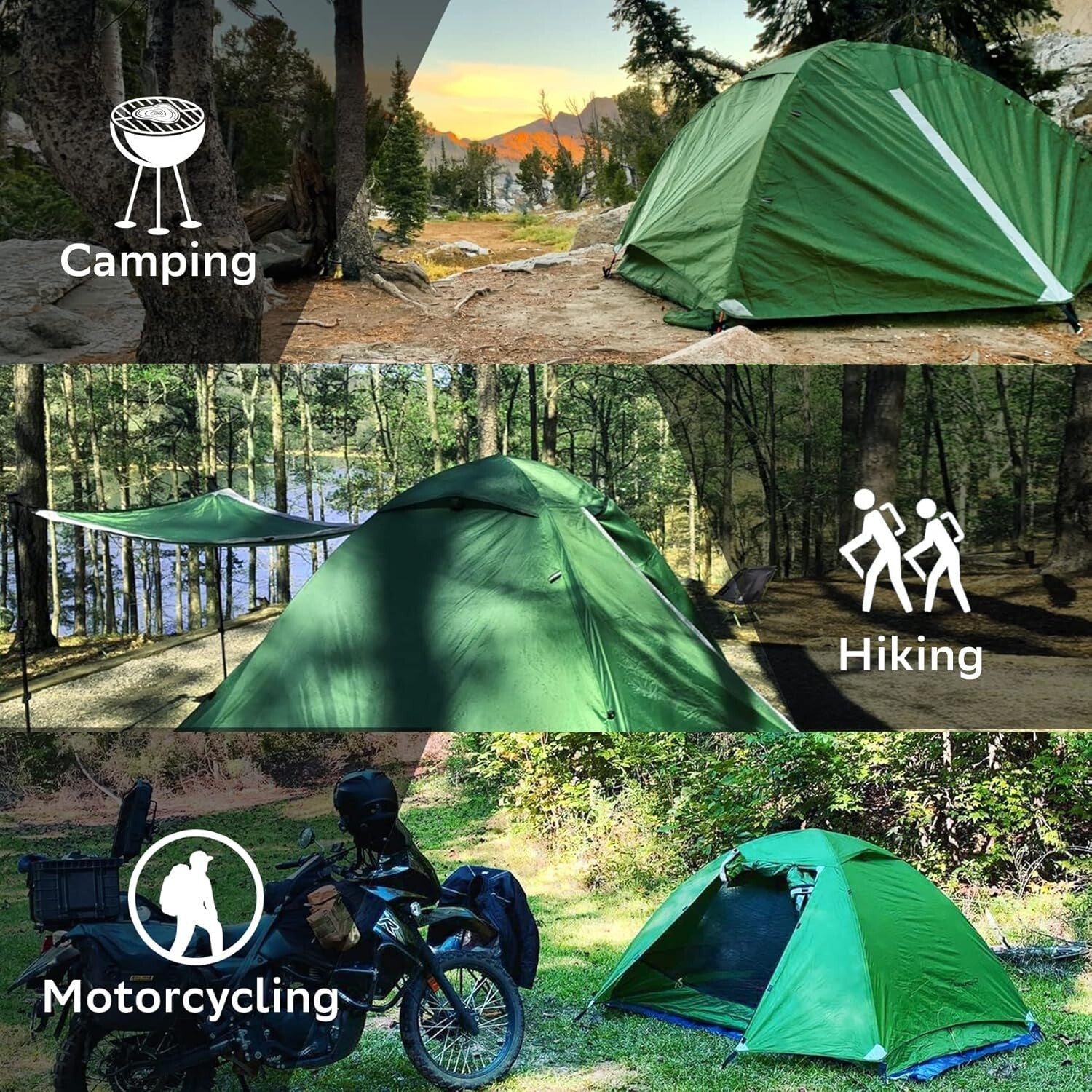 1-Person Lightweight Camping Tent with Quick Setup - Ultralight Waterproof Green