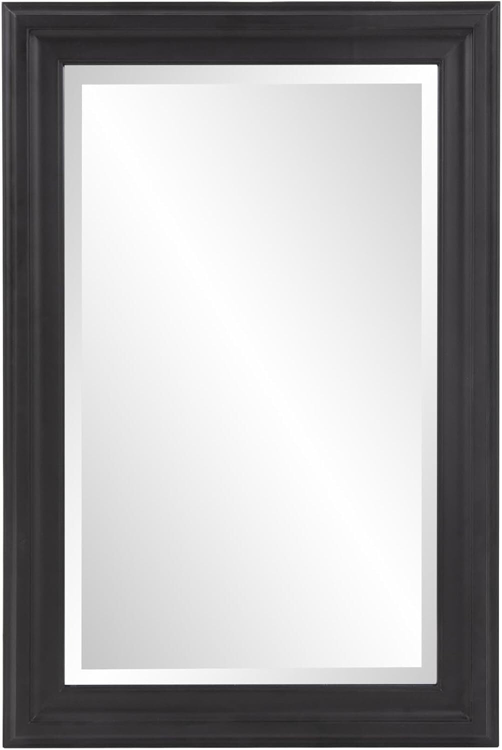 Transitional Rectangular Wall Mirror in Matte Black - Ready to Hang Style