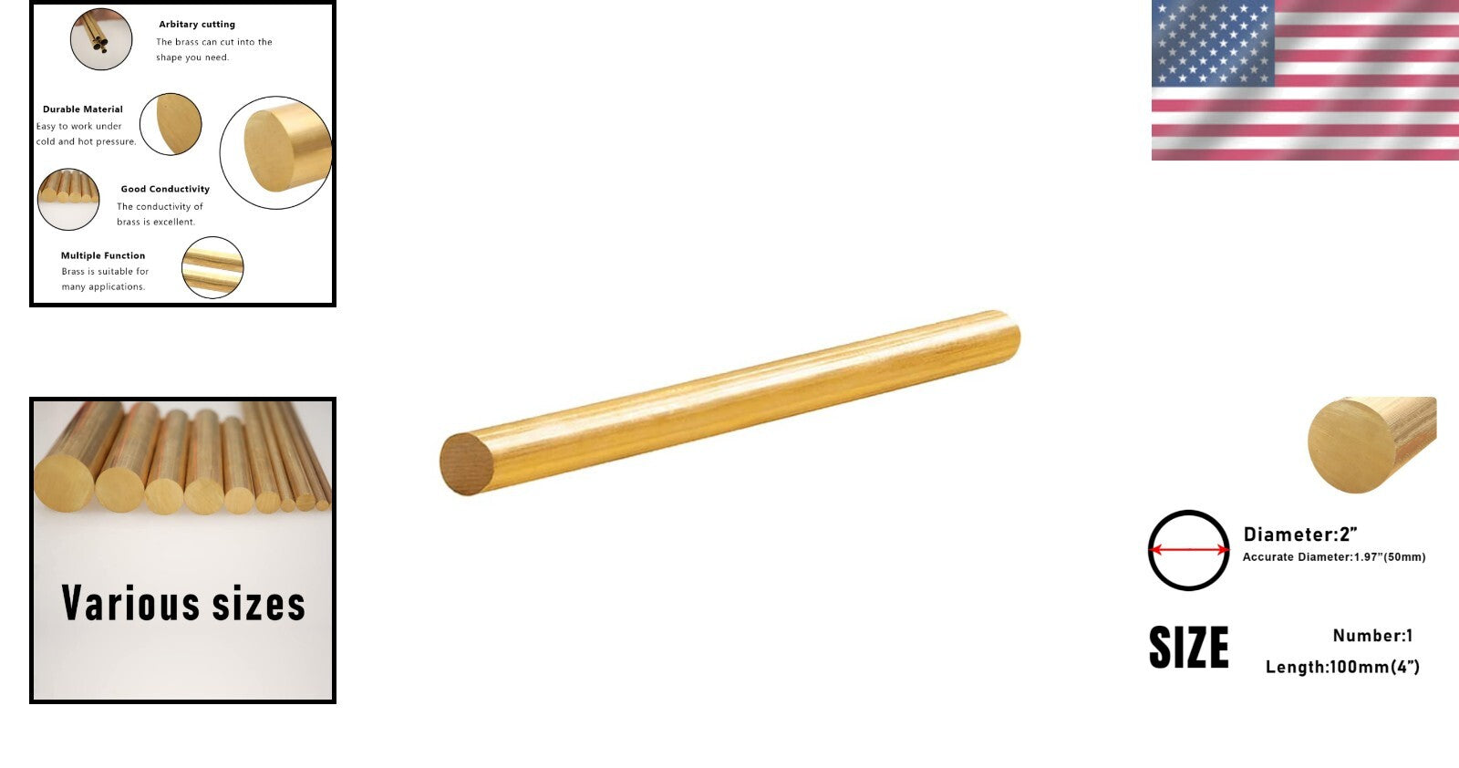 Solid Brass Rods, 2" Dia, 4" Long - Perfect for Knife Handles and Crafts