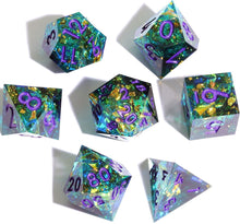 Load image into Gallery viewer, Handmade Peachy Galaxy Turquoise DND Dice Set - Unique Polyhedral Collection