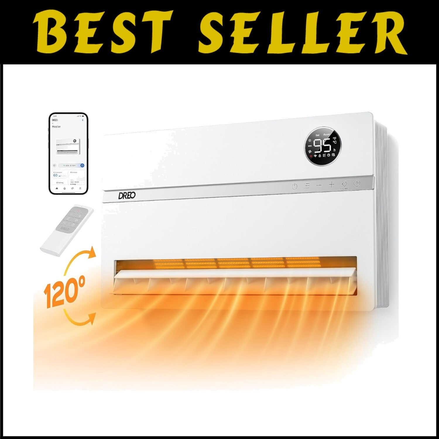 Electric Space Heater for Bedroom - 215 Sq Ft Coverage, Voice Control, 24H Timer