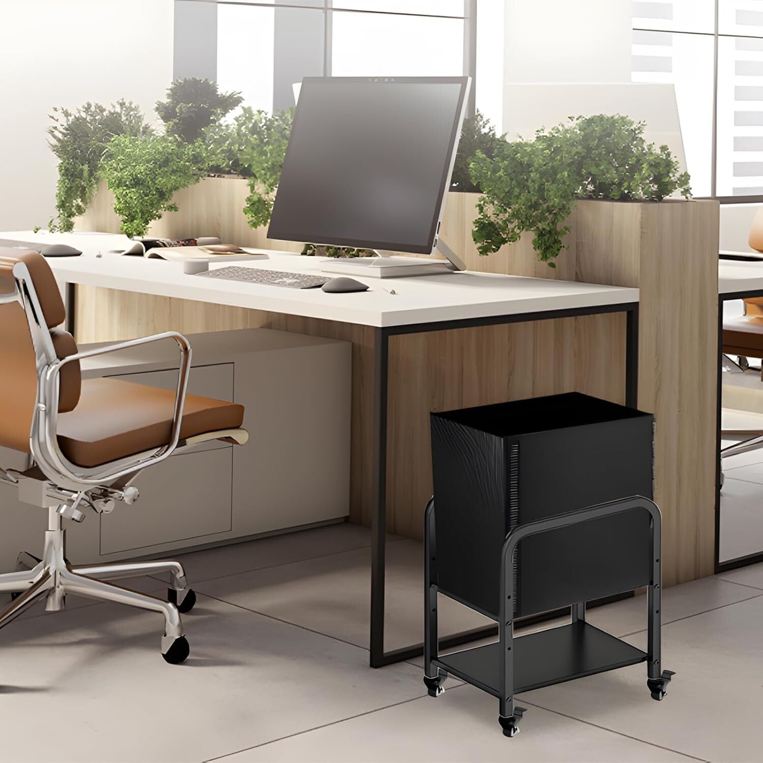 Efficient Computer Case Stand with 2-Tier Design and Mobile Caster Wheels