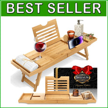 Load image into Gallery viewer, Elegant Bamboo Bath Caddy with Sliding Arms &amp; Gift Box - Perfect for Relaxation