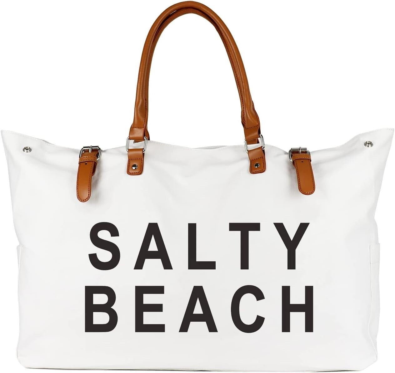 Oversized Beach Tote with Multi Pockets and Vegan Leather Handle - Sandproof Bag