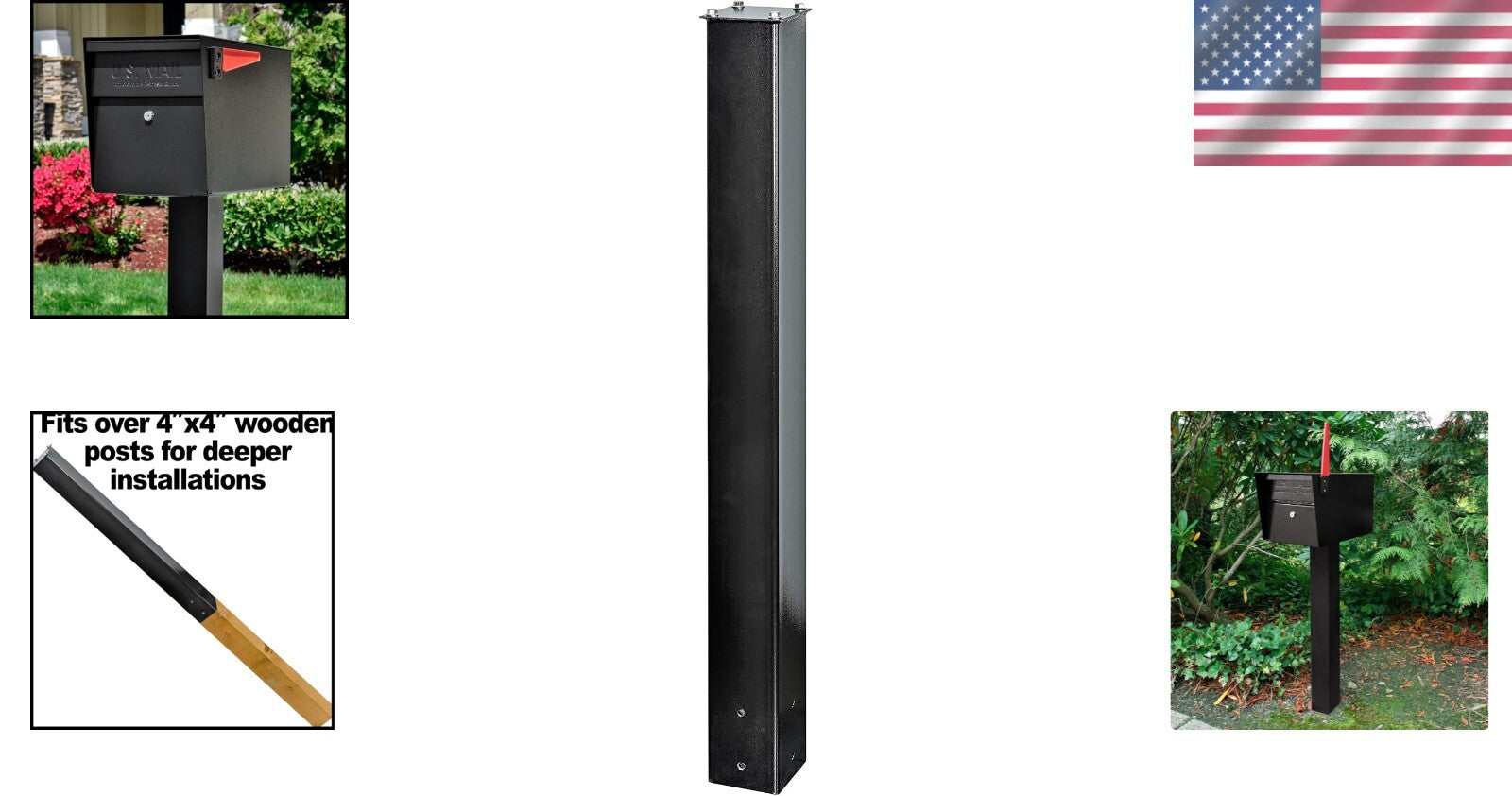 43-Inch Heavy-Duty Black In-Ground Mailbox Post with Installation Hardware