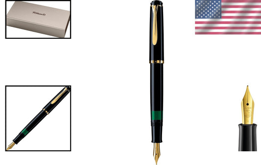 Authentic Pelikan M200 Fountain Pen, Medium Nib in Black - Easy Fill System