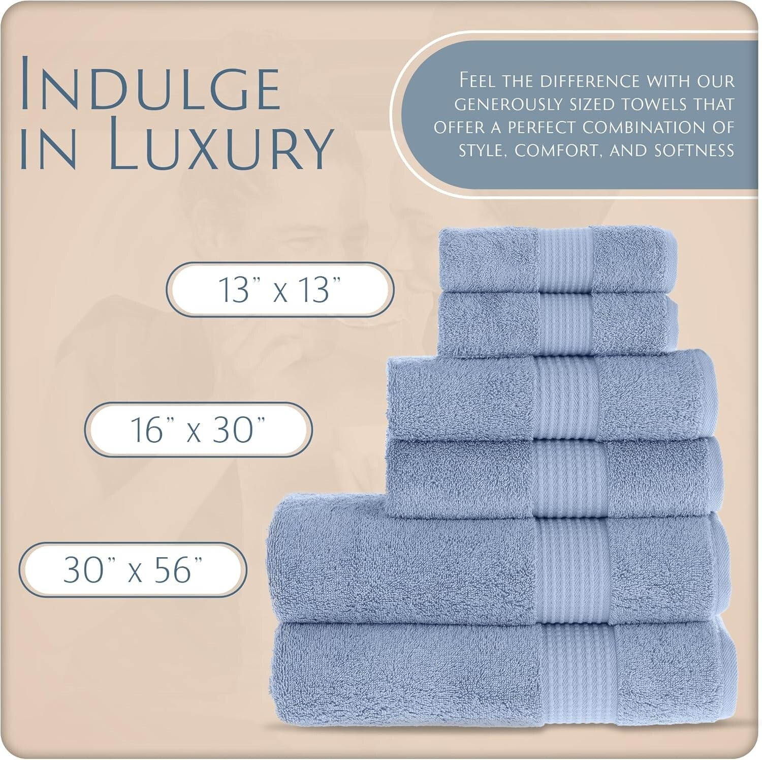Plush and Absorbent Bath Towel Set - 2 Bath Towels, 2 Hand Towels, 2 Washcloths