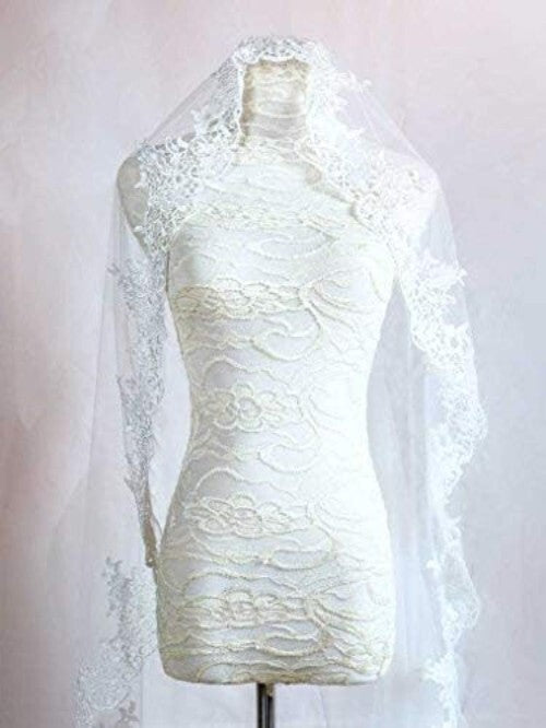 Premium Cathedral Length Tulle Veil with Lace Detailing - 106 Inches of Elegance