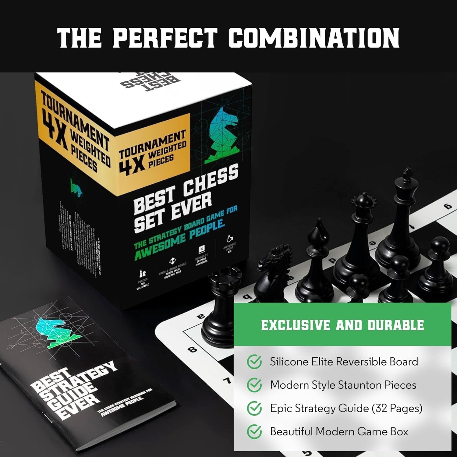 XL Quadruple Weighted Chess Set with Portable 20" Silicone Board - For All Ages