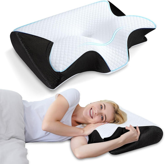 Adjustable Height Memory Foam Neck Pillow for Side, Back, and Stomach Sleepers