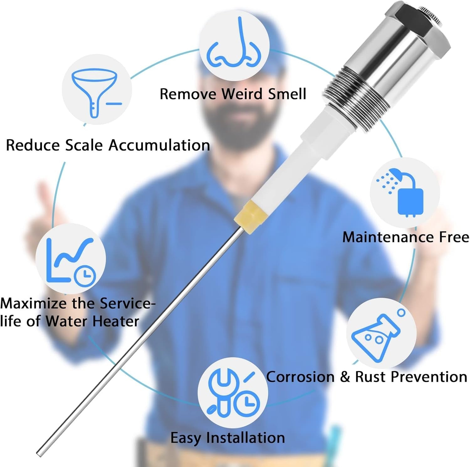 Corrosion-Resistant Electric Anode Rod for Enhanced Water Quality - 9.4 Inches