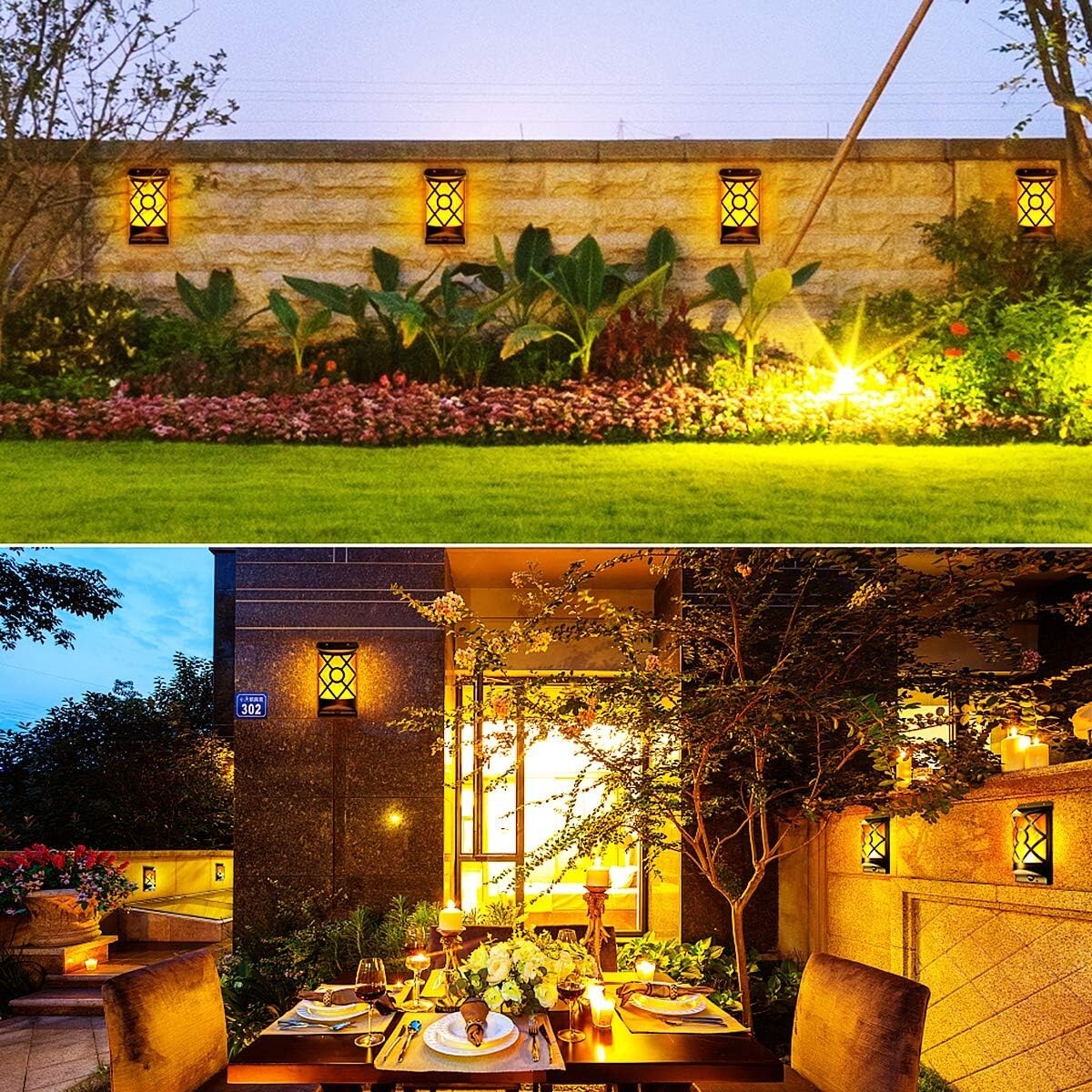 Realistic 3D Flickering Solar Flame Lights - 66 LEDs Outdoor Wall Lanterns