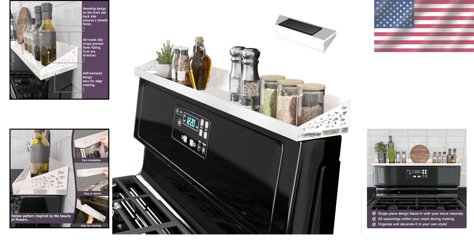 Elegant Magnetic Stove Top Shelf, 30 Inch - Spice Rack for Kitchen Efficiency