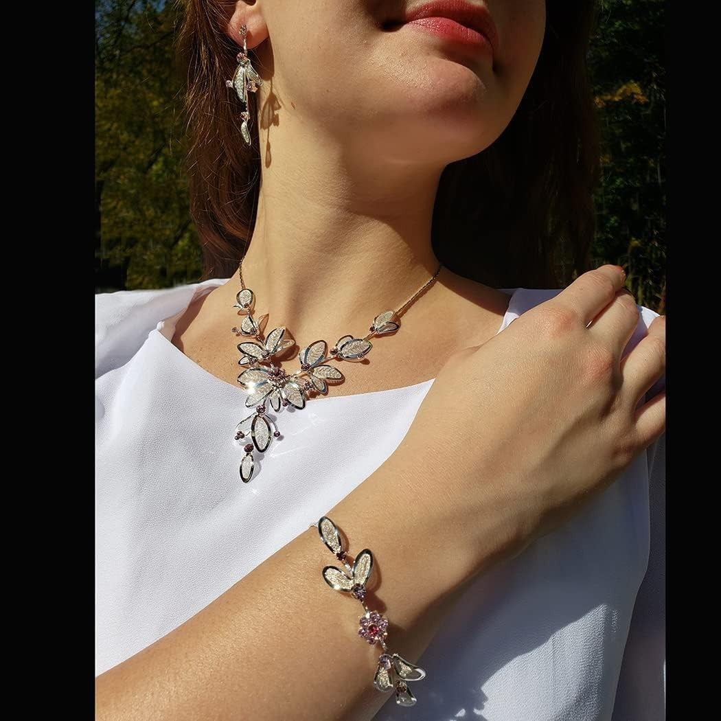 Elegant 3-Piece Floral Rhinestone Jewelry Set - Adjustable Necklace & Earrings