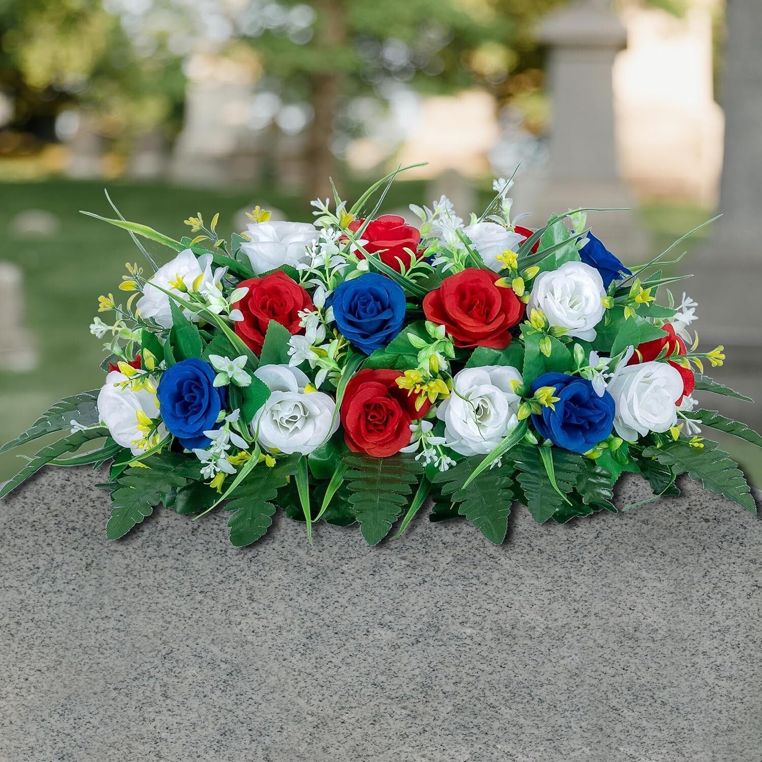 Vibrant Silk Cemetery Flower Saddle - Rose Combo for Lasting Outdoor Elegance