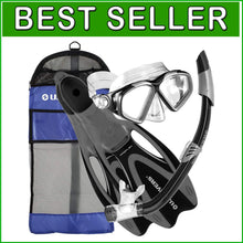 Load image into Gallery viewer, Lightweight Snorkeling Set: Full Foot Pocket Fins, Adjustable Fit Snorkel Mask