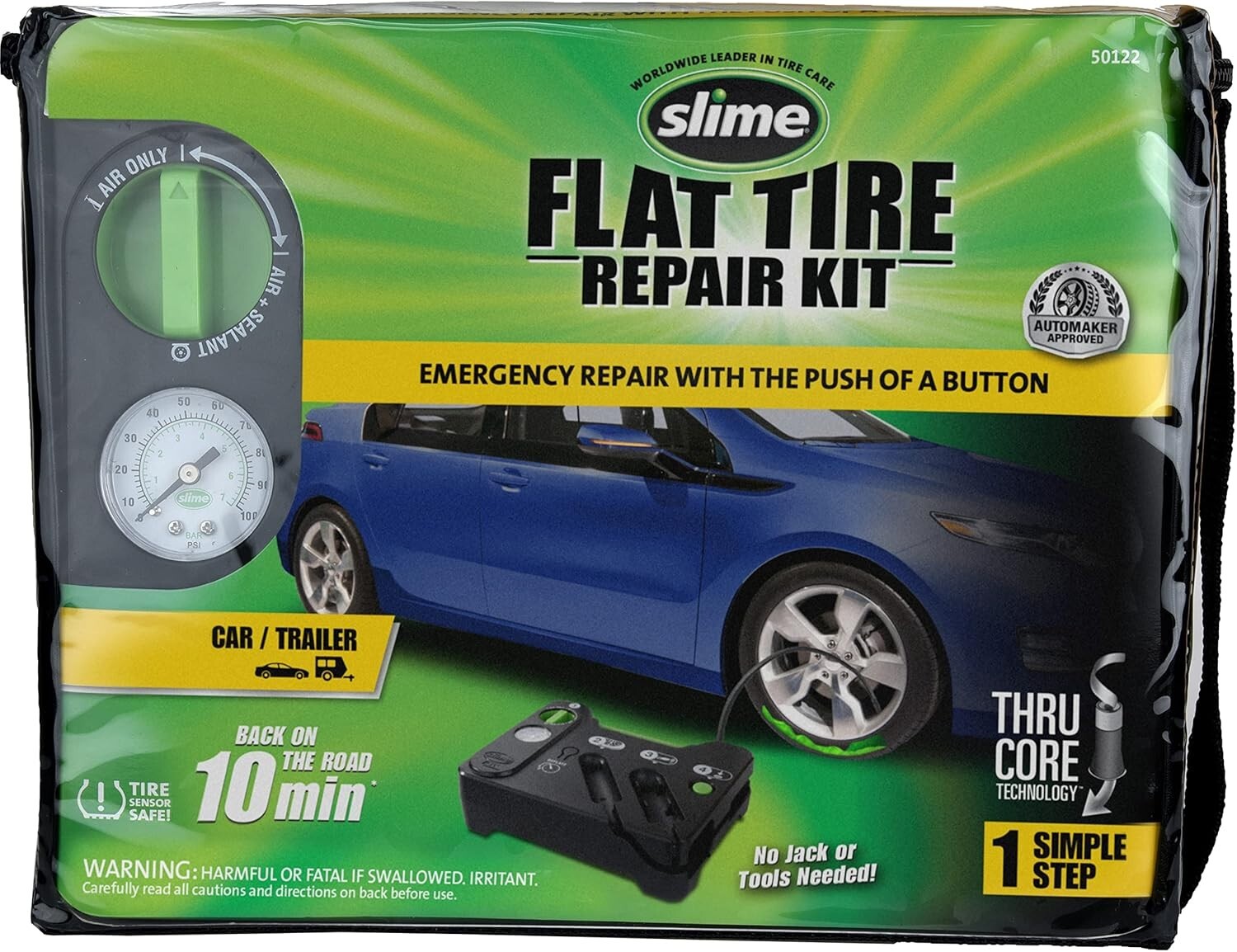 Emergency Flat Tire Repair Kit: Analog Inflator & Sealant for Quick Fixes