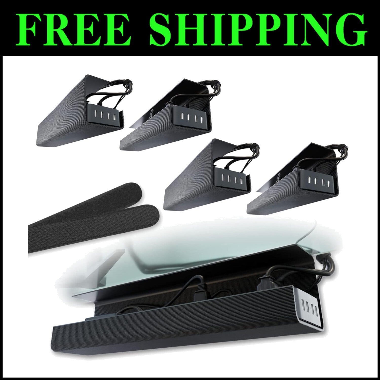 Compact and Sturdy No-Drill Cable Organizer - Black Trays for Clean Workspaces