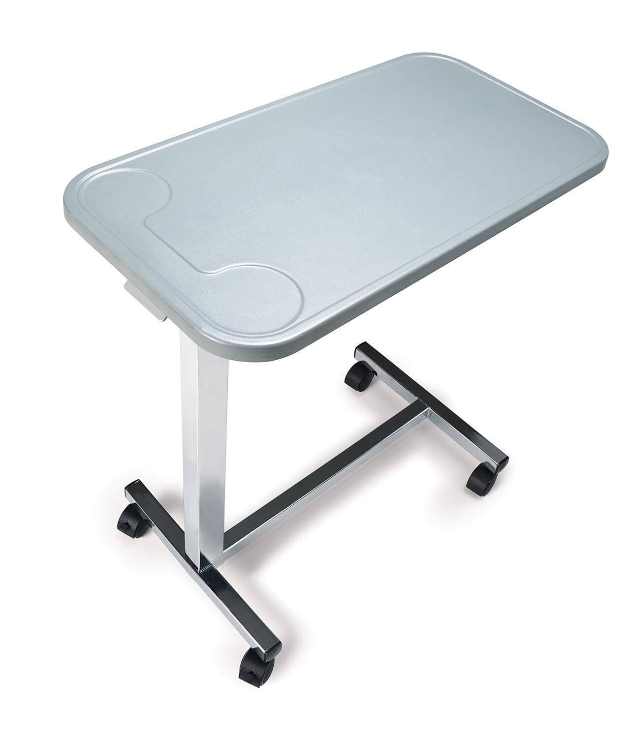 Durable Grey Composite Overbed Table with Casters – Ideal for Home or Hospital