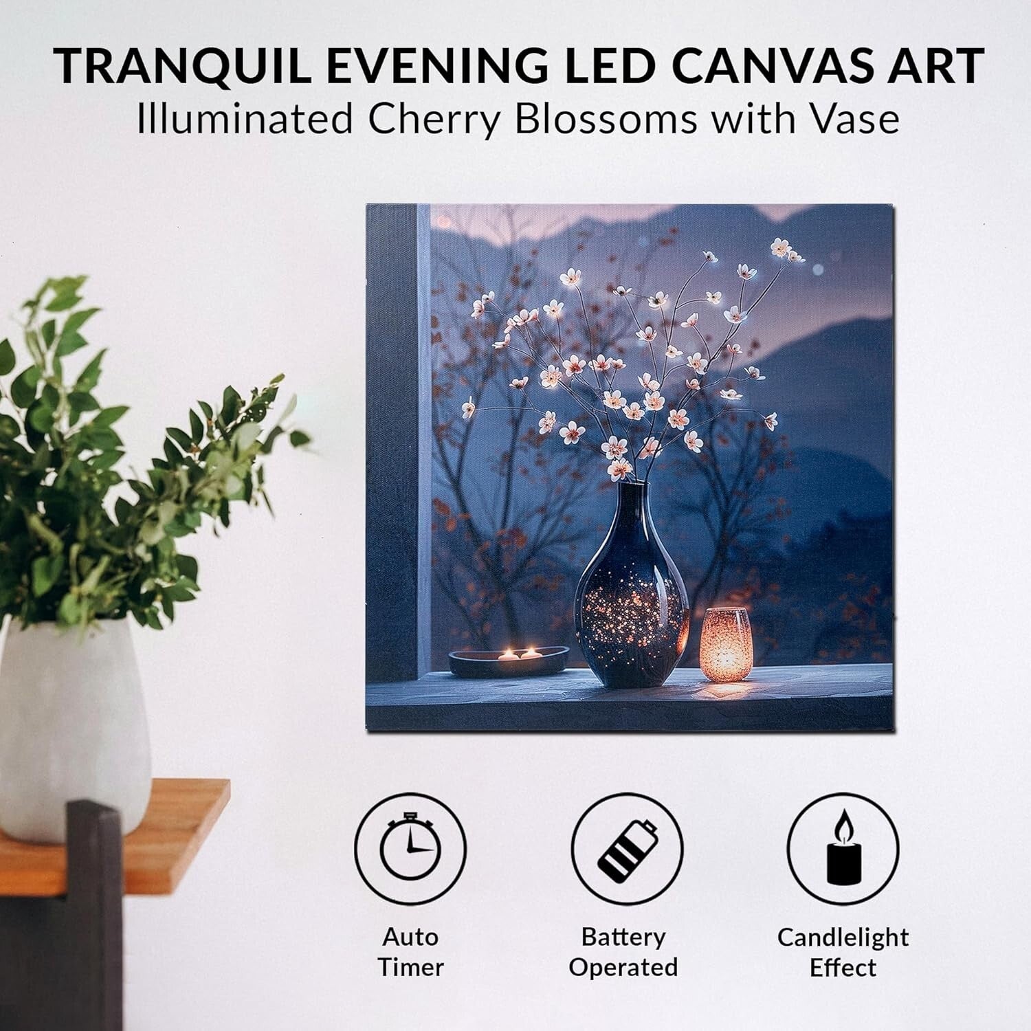 Durable Battery Operated LED Wall Art - Floral Theme with Timer for Cozy Homes