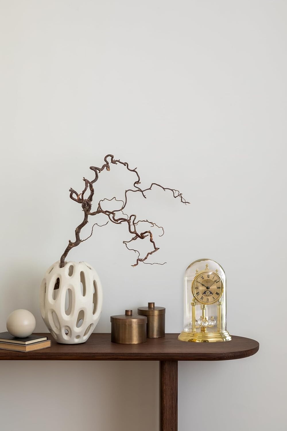 Elegant Analog Clock with Revolving Pendulum & Brass Finish - Tabletop Design