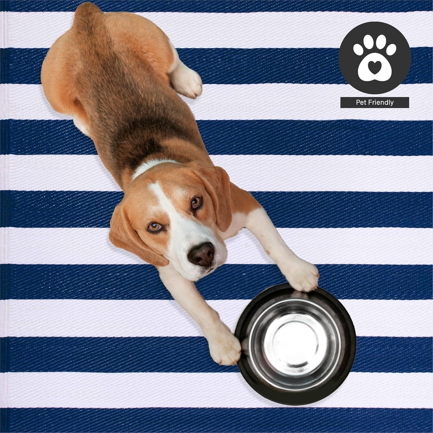 Stain Resistant Outdoor Rug - Waterproof Recycled Plastic, 4x6 ft Blue Stripes