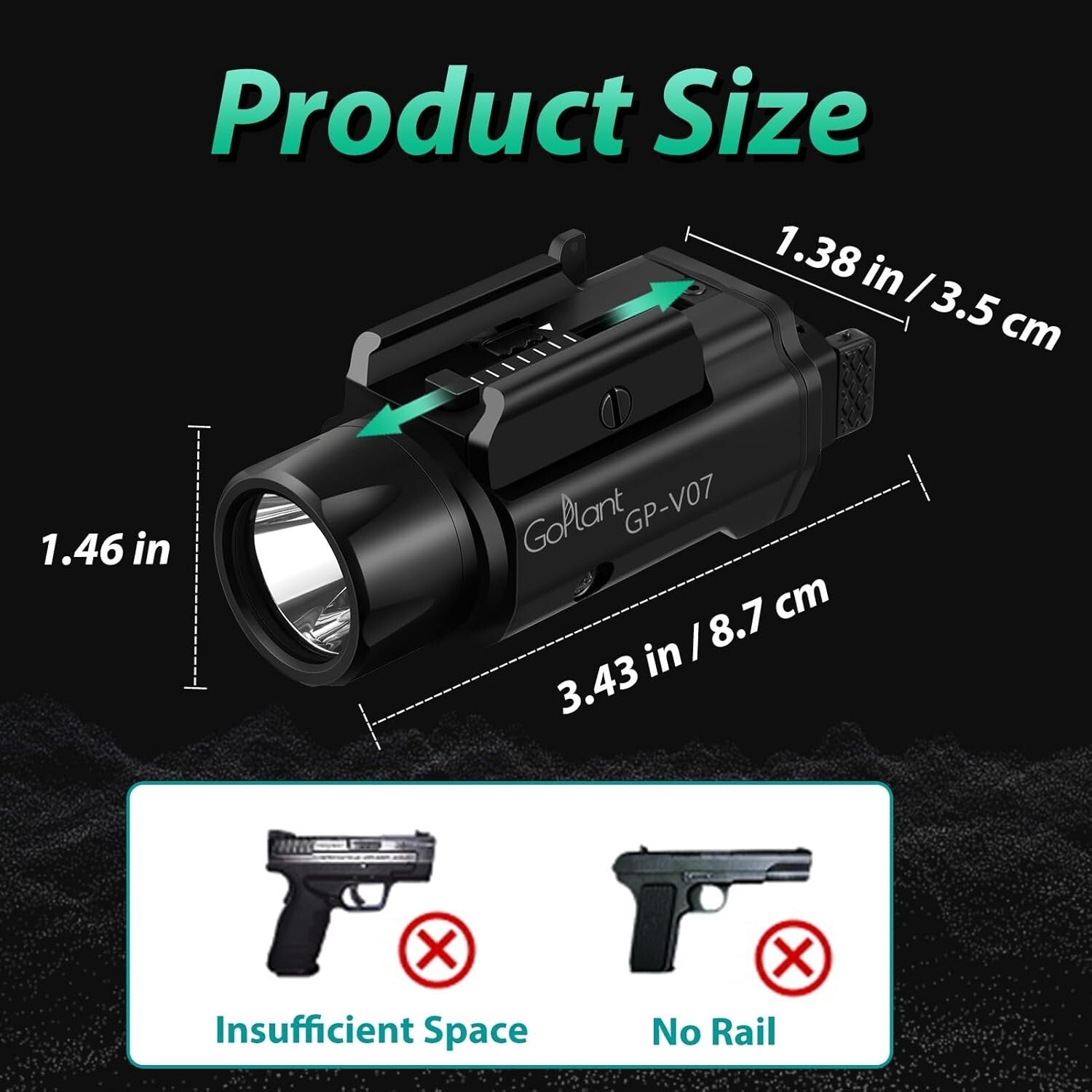 2250 Lumens Tactical Gun Light Laser Combo - Waterproof Rechargeable LED