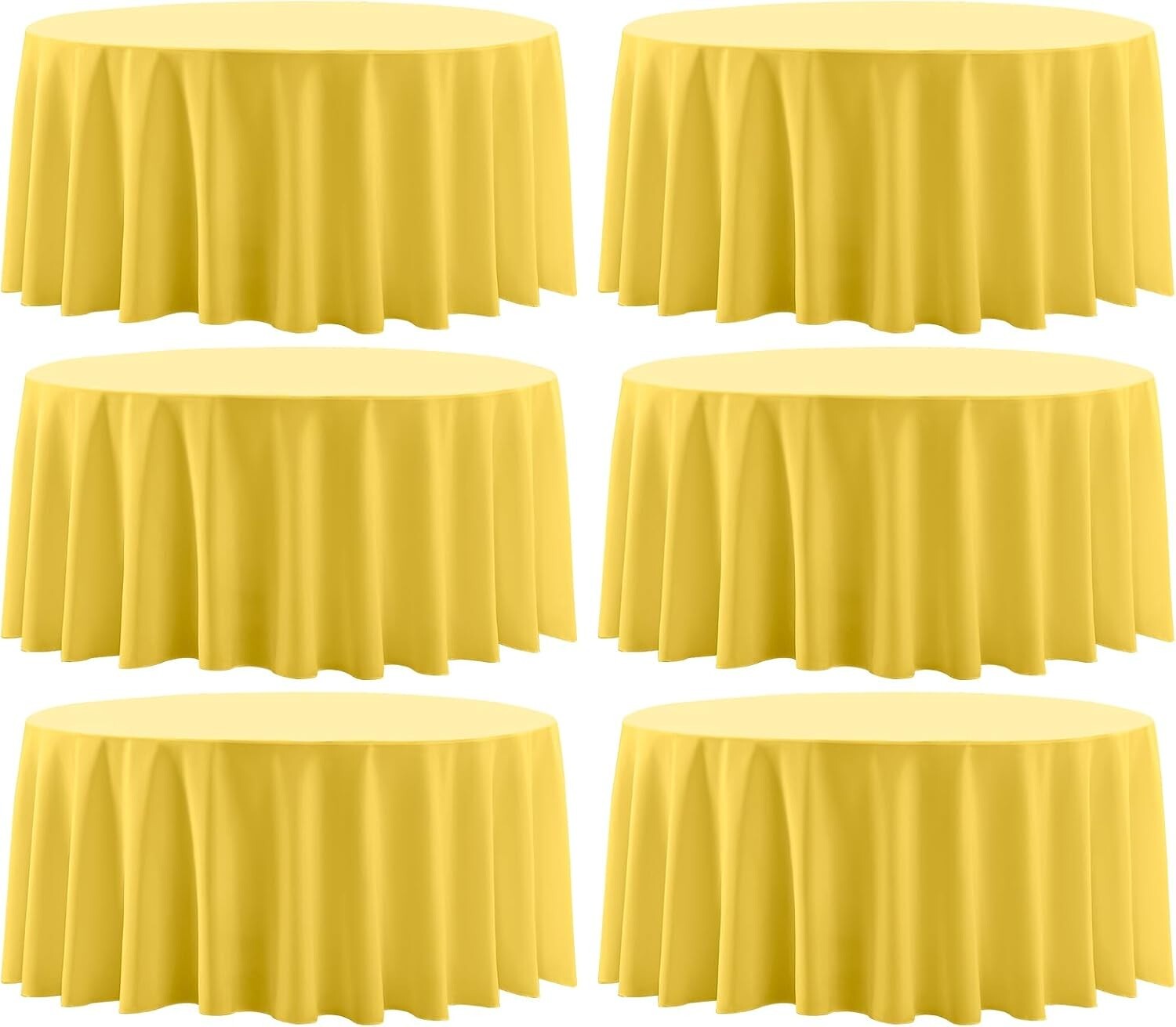Durable 132 Inch Round Yellow Tablecloth Set for Parties & Weddings - 6 Pack